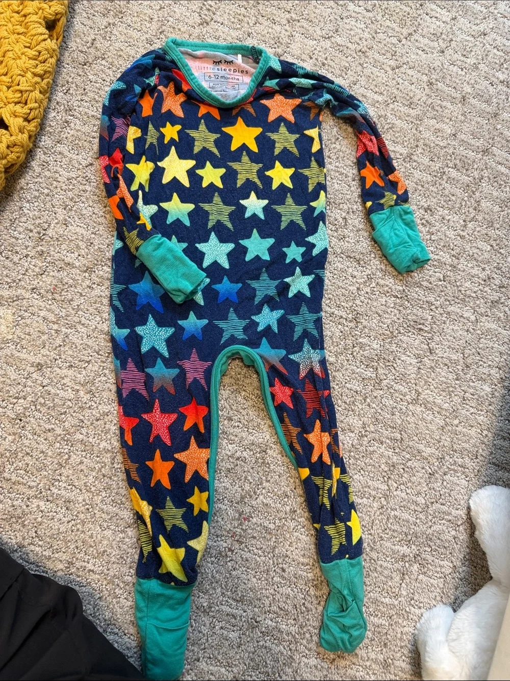 Little Sleepies Tea Collection Navy Footed One-Piece with Multicolor Stars